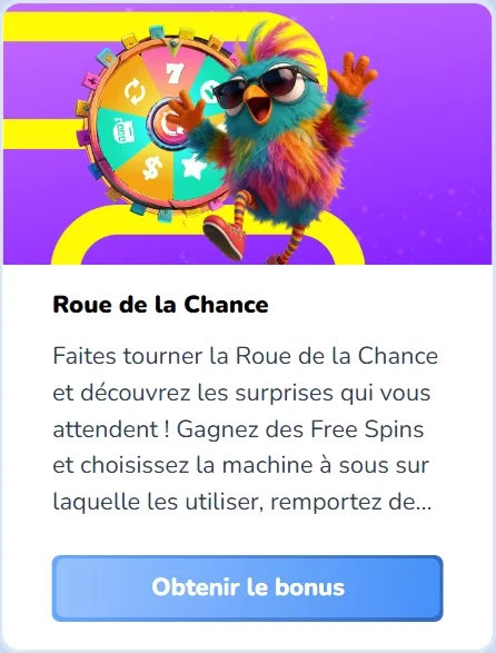 Slotaza Casino bonus wheel with colorful prizes and cartoon bird mascot