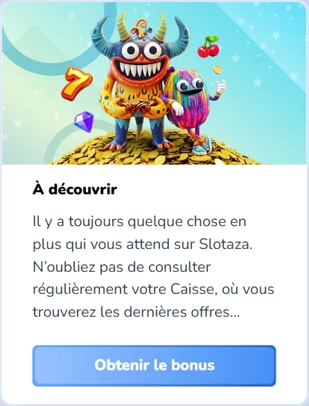 Slotaza Casino promotional banner with colorful monsters and bonus offer