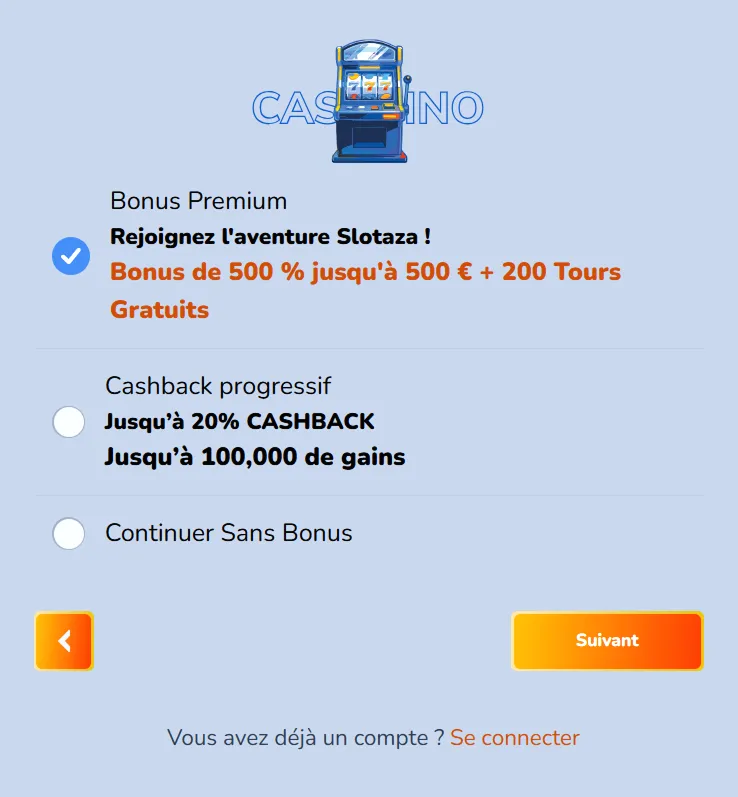 Slotaza Casino bonus banner: 500% up to €500 + 200 Free Spins