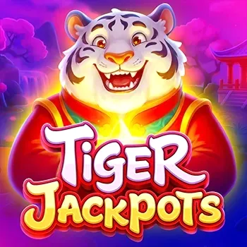 Tiger Jackpots slot game with smiling tiger mascot and Asian temple background