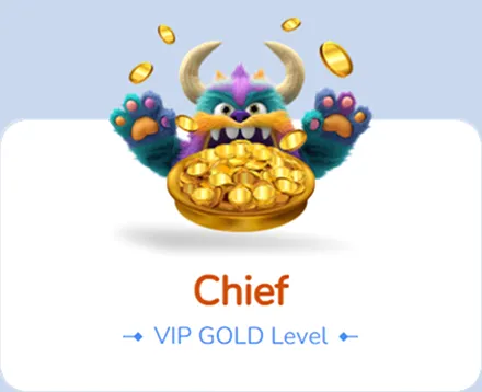 Slotaza Casino Chief VIP Gold Level monster holding gold coins
